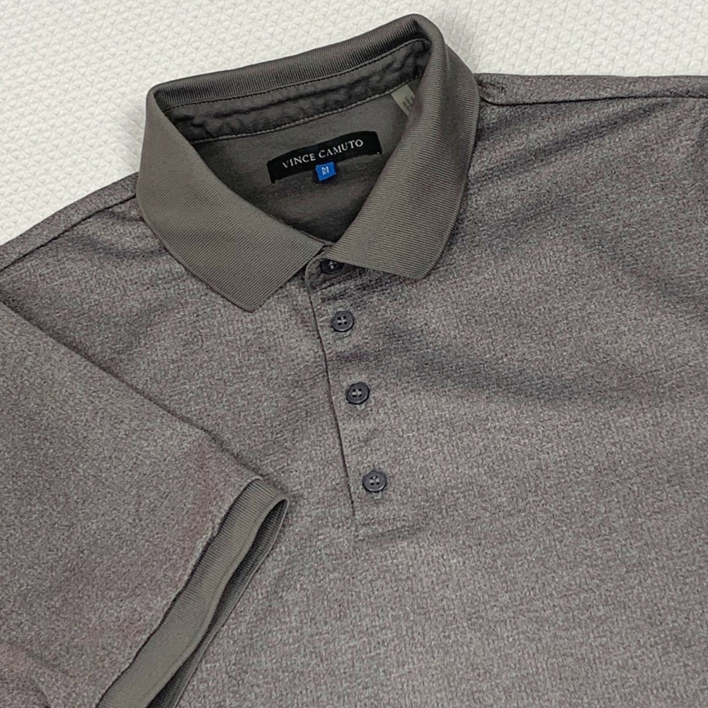 Vince Camuto Mens Short Sleeve Polo Shirt Brown Gray 4-Button Size M